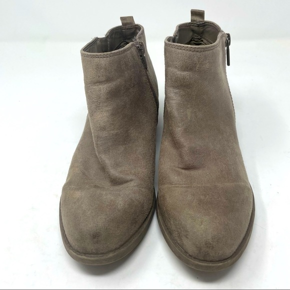 Carlos Leather Ankle Boots Side Zip Stacked Heel Size 9.5 Brown/Gray - Picture 2 of 8